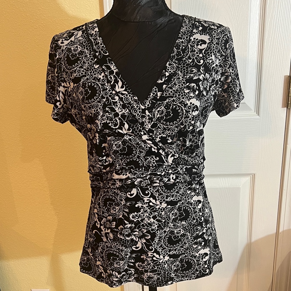 Charter Club Black and White Floral Blouse